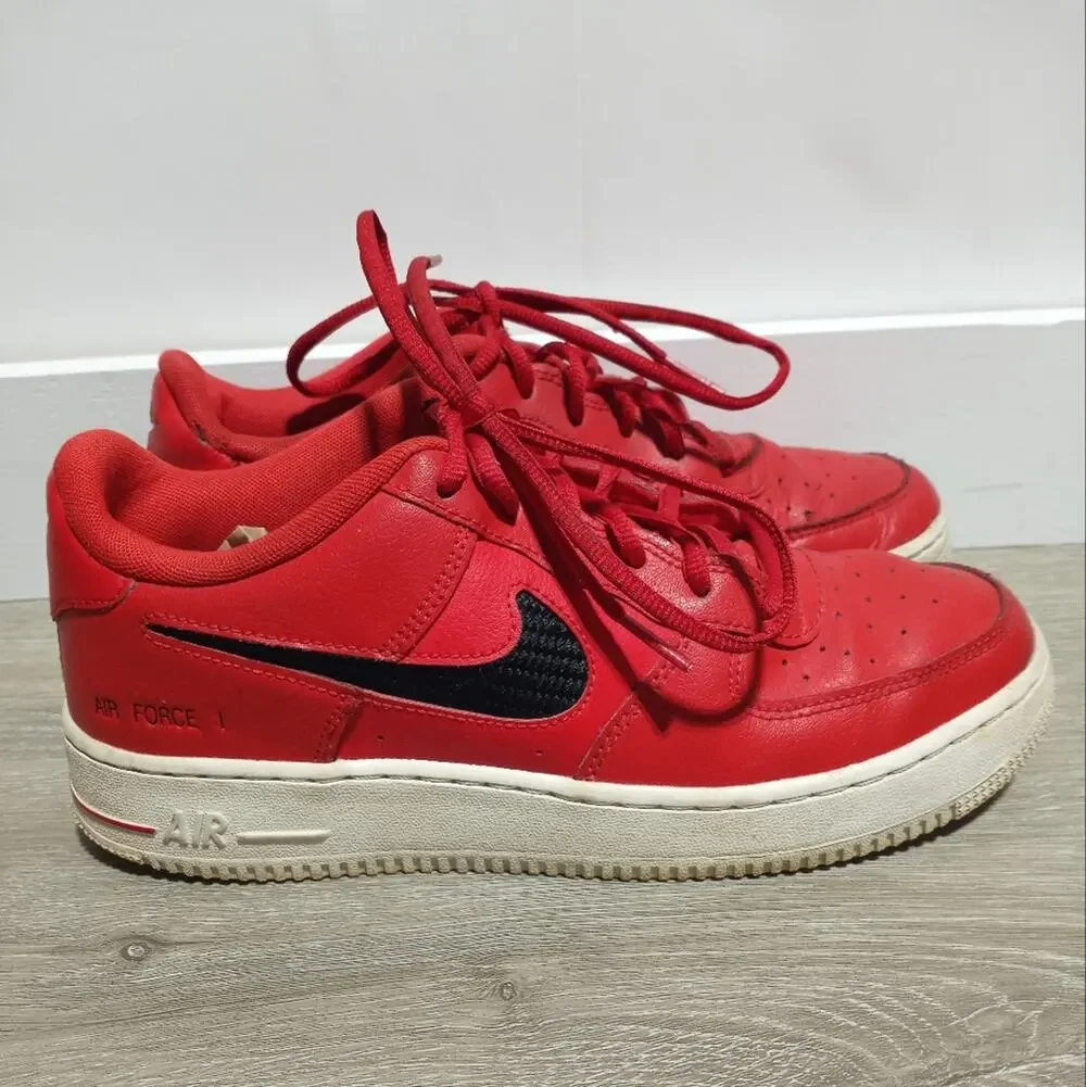 Nike Air Force 1 '07 Low Top Red & Black Sneakers Youth Size Y7